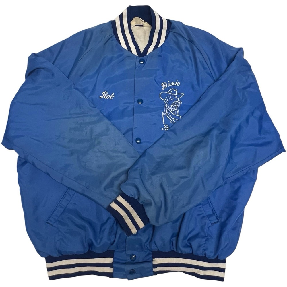 Vintage 80's Don Alleson Athletic Blue Bomber Jacket Dixie Rebels White Striped